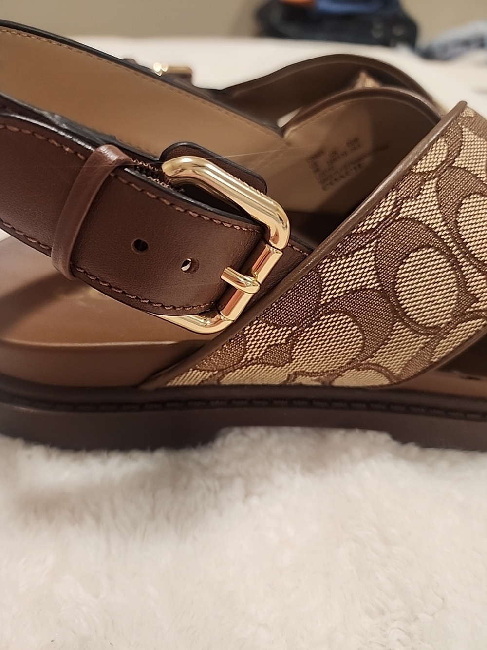 Coach Brown Signature Jacquard Crossband Slingback Sandals Sz 9b Excellent Cond. - Picture 4 of 7
